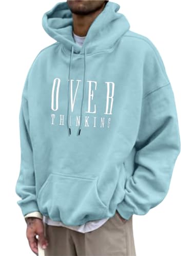 Tomwell Herren Kapuzenpullover Vintage Hoodie Druck Langarm Pullover für Männer Lässiges Oversized Sweatshirt Warm Pulli Sweatjacke mit Kapuze und Tasche Sports Hoodie B Hellblau M von Tomwell