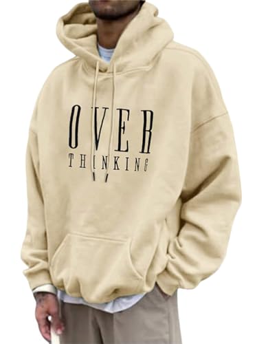 Tomwell Herren Kapuzenpullover Vintage Hoodie Druck Langarm Pullover für Männer Lässiges Oversized Sweatshirt Warm Pulli Sweatjacke mit Kapuze und Tasche Sports Hoodie B Khaki M von Tomwell