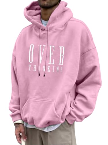 Tomwell Herren Kapuzenpullover Vintage Hoodie Druck Langarm Pullover für Männer Lässiges Oversized Sweatshirt Warm Pulli Sweatjacke mit Kapuze und Tasche Sports Hoodie B Rosa L von Tomwell