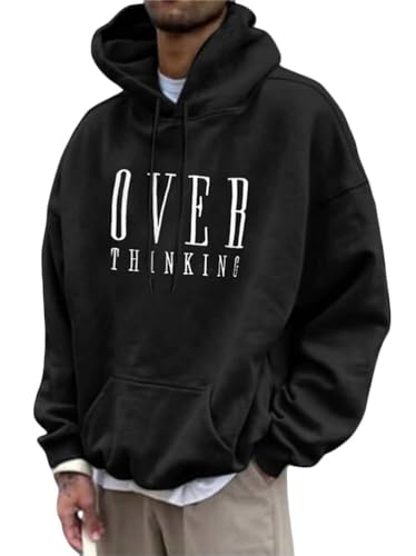 Tomwell Herren Kapuzenpullover Vintage Hoodie Druck Langarm Pullover für Männer Lässiges Oversized Sweatshirt Warm Pulli Sweatjacke mit Kapuze und Tasche Sports Hoodie B Schwarz S von Tomwell