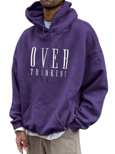 Tomwell Herren Kapuzenpullover Vintage Hoodie Druck Langarm Pullover für Männer Lässiges Oversized Sweatshirt Warm Pulli Sweatjacke mit Kapuze und Tasche Sports Hoodie B Violett L von Tomwell