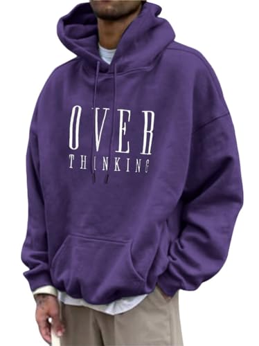 Tomwell Herren Kapuzenpullover Vintage Hoodie Druck Langarm Pullover für Männer Lässiges Oversized Sweatshirt Warm Pulli Sweatjacke mit Kapuze und Tasche Sports Hoodie B Violett S von Tomwell
