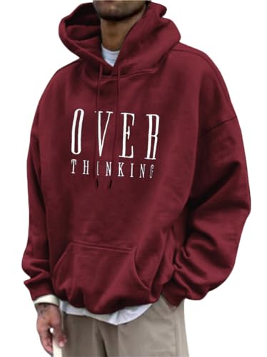 Tomwell Herren Kapuzenpullover Vintage Hoodie Druck Langarm Pullover für Männer Lässiges Oversized Sweatshirt Warm Pulli Sweatjacke mit Kapuze und Tasche Sports Hoodie B Weinrot S von Tomwell