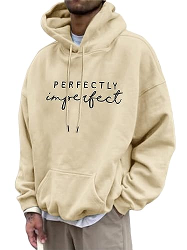 Tomwell Herren Kapuzenpullover Vintage Hoodie Druck Langarm Pullover für Männer Lässiges Oversized Sweatshirt Warm Pulli Sweatjacke mit Kapuze und Tasche Sports Hoodie B1 Khaki L von Tomwell