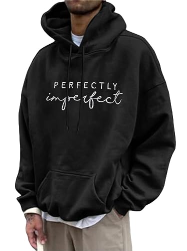 Tomwell Herren Kapuzenpullover Vintage Hoodie Druck Langarm Pullover für Männer Lässiges Oversized Sweatshirt Warm Pulli Sweatjacke mit Kapuze und Tasche Sports Hoodie B1 Schwarz L von Tomwell