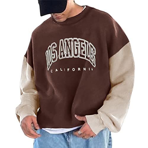 Tomwell Herren Kapuzenpullover Vintage Hoodie Druck Langarm Pullover für Männer Lässiges Oversized Sweatshirt Warm Pulli Sweatjacke mit Kapuze und Tasche Sports Hoodie E Braun XS von Tomwell