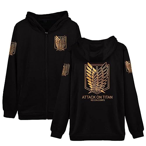 Tomwell Herren Kapuzenpullover mit Reißverschluss Anime Drucken AOT Scouting Legion Hoodie Jacke Sweatshirt Pullover 3D Pulli Damen Unisex B Schwarz L von Tomwell