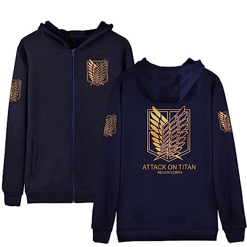 Tomwell Herren Kapuzenpullover mit Reißverschluss Anime Drucken AOT Scouting Legion Hoodie Jacke Sweatshirt Pullover 3D Pulli Damen Unisex B Blau XXS von Tomwell