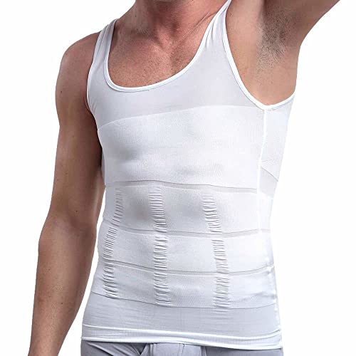 Tomwell Herren Kompressionsshirt Kurzarm Ärmellos Bauchweg Body Figurformendes Unterhemd Sport T-Shirt Atmungsaktiv Funktionsshirt Schnelltrocknende Shapewear Kompressions Sporthemden B Weiß L von Tomwell