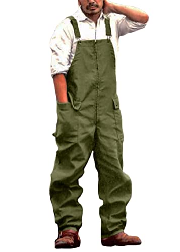 Tomwell Herren Latzhose Retro Jumpsuit Overalls Einfarbig Slim Fit Cargo Hose Trainingsanzug Freizeithose Sporthose Einteiler Arbeitshose A Armeegrün 3XL von Tomwell