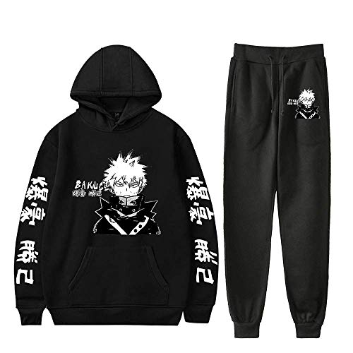 Tomwell Herren My Hero Academia Hoodie und Jogginghose Set Bakugou Katsuki Kapuzenpullover Sportanzug Sweatshirt Sporthosen 2 Stück Sets Unisex B Schwarz XXL von Tomwell