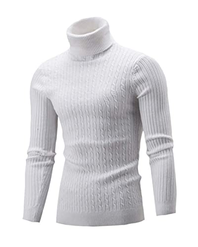 Tomwell Herren Rollragen Pullover Langarmshirt Feinstrick Sweater Freizeit Slim fit Basic Männer Pullover A Weiß XS von Tomwell