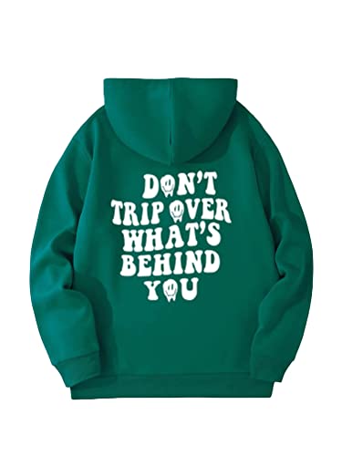 Tomwell Herren Rückendruck Letter Print Hoodie Pullover Oversize Vintage Kapuzenpullover für Damen Herren Langarm Sweatshirt Pulli Unisex Hoodie für Paare Sportbekleidung A Grün XL von Tomwell