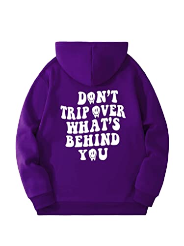 Tomwell Herren Rückendruck Letter Print Hoodie Pullover Oversize Vintage Kapuzenpullover für Damen Herren Langarm Sweatshirt Pulli Unisex Hoodie für Paare Sportbekleidung A Violett XL von Tomwell