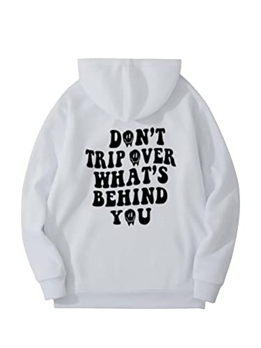 Tomwell Herren Rückendruck Letter Print Hoodie Pullover Oversize Vintage Kapuzenpullover für Damen Herren Langarm Sweatshirt Pulli Unisex Hoodie für Paare Sportbekleidung A Weiß M von Tomwell