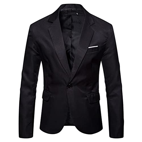 Tomwell Herren Sakko Einfarbig Blazer Slim Fit Männer Blazer Modern Freizeit Leichte Jacket Anzugjacke mit Knöpfen Sakko für Business Frühling und Herbst A Schwarz 3XL von Tomwell