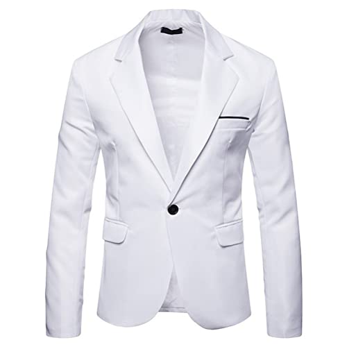 Tomwell Herren Sakko Einfarbig Blazer Slim Fit Männer Blazer Modern Freizeit Leichte Jacket Anzugjacke mit Knöpfen Sakko für Business Frühling und Herbst A Weiß 3XL von Tomwell