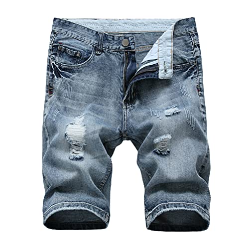 Tomwell Herren Sommer Bermuda Jeans Shorts Vintage Freizeit Stretch Destroyed Used-Look Kurze Hose Denim Atmungsaktive Sporthose Freizeithose Jeanshose A Grau Blau M von Tomwell