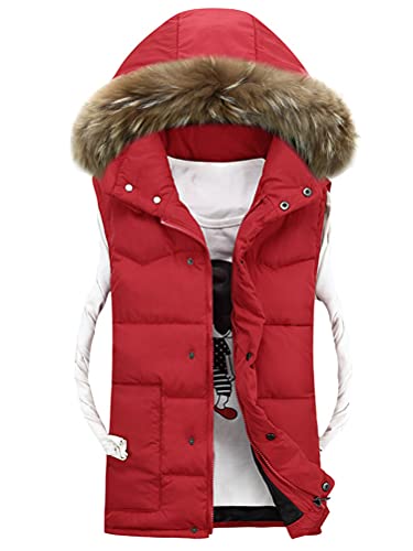 Tomwell Herren Steppweste mit Kapuze Weste mit Reißverschluss Taschen Futter mit Tasche Winterweste Outdoor Dicke Freizeit Gilet Ärmellos Jacke Sport B Rot 3XL von Tomwell