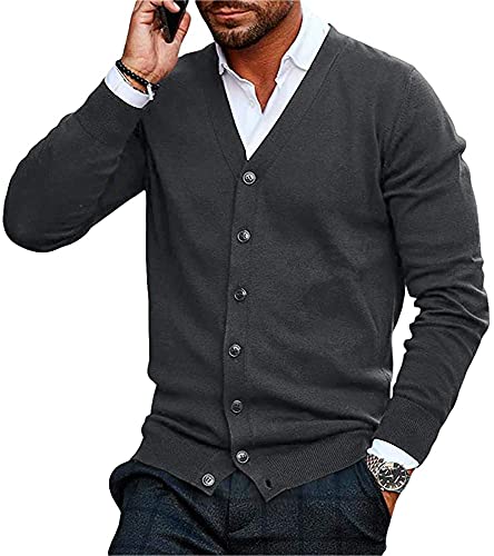 Tomwell Herren Strickjacke V-Ausschnitt Cardigan mit Knopfverschluss Kragenlos Gestrickt Hemd Jacke Übergangsjacke A Grau S von Tomwell