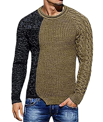 Tomwell Herren Strickpullover Rundhals Pullover Farbabstimmung Sweater Langarmshirt Rollkragenpullover Freizeit Slim fit Basic Männer Pullover Khaki XL von Tomwell