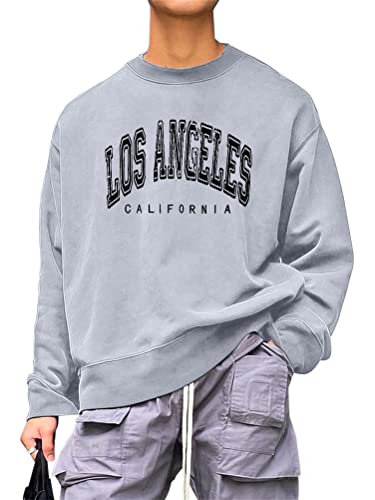 Tomwell Herren Sweatshirt Brief Grafik Langarm Rundhals Los Angeles Pullover Vintage Sweatshirt Herbst Winter Warm Pulli Oversized Casual Bequem Teenager Sportbekleidung B Grau M von Tomwell