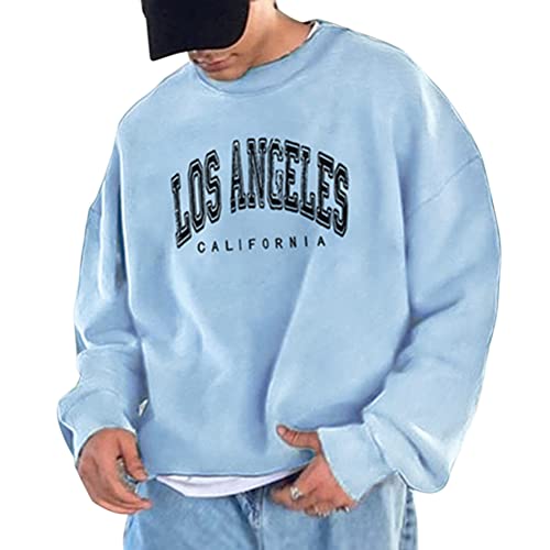 Tomwell Herren Sweatshirt Buchstaben Druck Langarm Oversized Hip Hop Pullover Lässiges Los Angeles Sweatshirt Warm Pulli Sports Casual Bequem Teenager Streetwear E Blau S von Tomwell