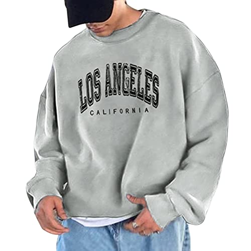 Tomwell Herren Sweatshirt Buchstaben Druck Langarm Oversized Hip Hop Pullover Lässiges Los Angeles Sweatshirt Warm Pulli Sports Casual Bequem Teenager Streetwear E Grau XS von Tomwell