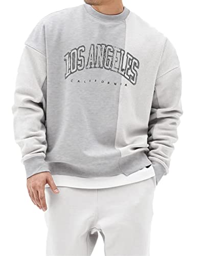 Tomwell Herren Sweatshirt Buchstaben Druck Langarm Rundhals Los Angeles Pullover Lässiges Patchwork Sweatshirt Warm Pulli Oversized Casual Bequem Teenager Sportbekleidung A Grau S von Tomwell