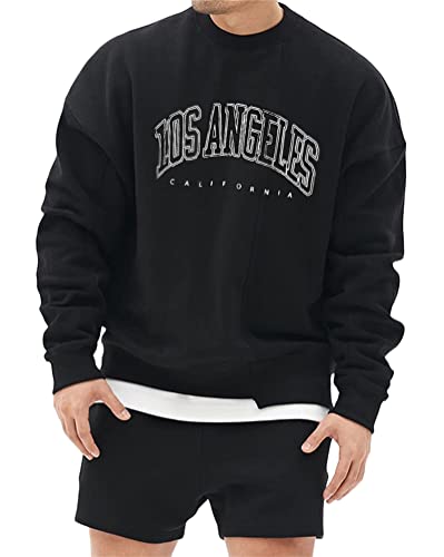 Tomwell Herren Sweatshirt Buchstaben Druck Langarm Rundhals Los Angeles Pullover Lässiges Patchwork Sweatshirt Warm Pulli Oversized Casual Bequem Teenager Sportbekleidung A Schwarz L von Tomwell