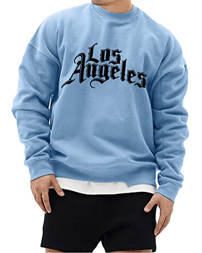 Tomwell Herren Sweatshirt Buchstaben Druck Langarm Rundhals Los Angeles Pullover Lässiges Patchwork Sweatshirt Warm Pulli Oversized Casual Bequem Teenager Sportbekleidung C Blau L von Tomwell