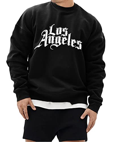 Tomwell Herren Sweatshirt Buchstaben Druck Langarm Rundhals Los Angeles Pullover Lässiges Patchwork Sweatshirt Warm Pulli Oversized Casual Bequem Teenager Sportbekleidung C Schwarz M von Tomwell