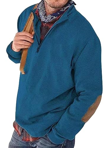Tomwell Herren Sweatshirt Mode Reißverschluss Langarm Rundhals Pullover Männer Lässiges Lose Sweatshirt Warm Pulli Casual Bequem Sportbekleidung A Blau XL von Tomwell