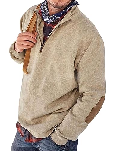 Tomwell Herren Sweatshirt Mode Reißverschluss Langarm Rundhals Pullover Männer Lässiges Lose Sweatshirt Warm Pulli Casual Bequem Sportbekleidung A Khaki 5XL von Tomwell