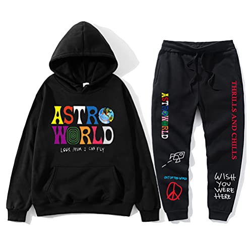 Tomwell Herren Trainingsanzug ASTROWORLD Oversized Sweatshirts Jogginghose und Kapuzenpullover Hip Hop Hoodie und pants Sets Sportanzug A Schwarz M von Tomwell