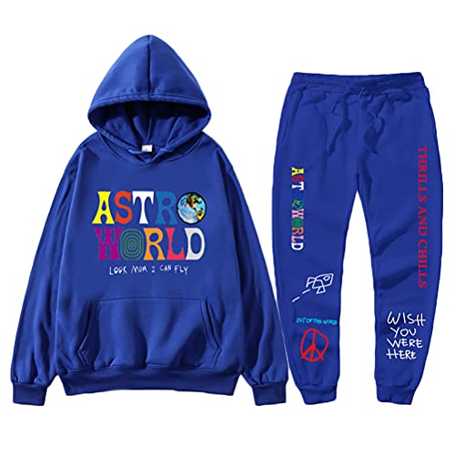 Tomwell Herren Trainingsanzug ASTROWORLD Oversized Sweatshirts Jogginghose und Kapuzenpullover Hip Hop Hoodie und pants Sets Sportanzug A Blau M von Tomwell