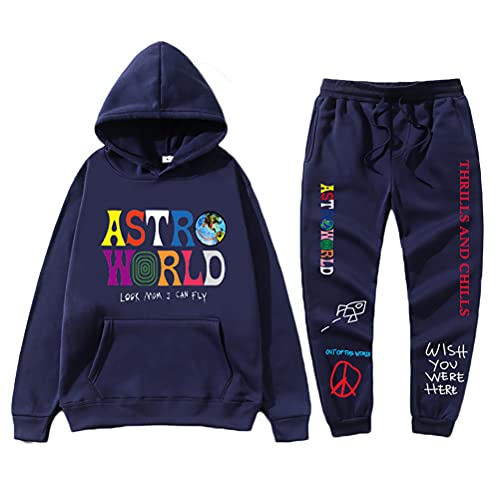 Tomwell Herren Trainingsanzug ASTROWORLD Oversized Sweatshirts Jogginghose und Kapuzenpullover Hip Hop Hoodie und pants Sets Sportanzug A Dunkelblau S von Tomwell