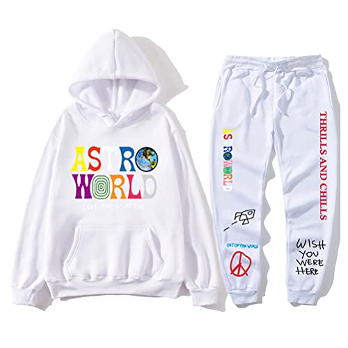 Tomwell Herren Trainingsanzug ASTROWORLD Oversized Sweatshirts Jogginghose und Kapuzenpullover Hip Hop Hoodie und pants Sets Sportanzug A Weiß L von Tomwell