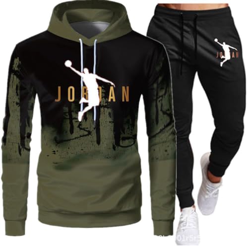 Tomwell Herren Trainingsanzug Lambo Drucken Jogginganzug Sportanzug Jogginghose Sporthose und Trainingsjacke Kapuzenpullover Sweatshirt Gym Sportbekleidung D Grün XL von Tomwell