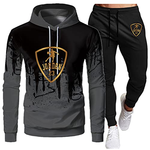 Tomwell Herren Trainingsanzug Lambo Drucken Jogginganzug Sportanzug Jogginghose Sporthose und Trainingsjacke Kapuzenpullover Sweatshirt Gym Sportbekleidung Grau-Schwarz S von Tomwell