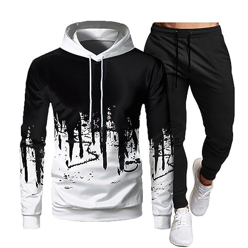 Tomwell Herren Trainingsanzug Lambo Drucken Jogginganzug Sportanzug Jogginghose Sporthose und Trainingsjacke Kapuzenpullover Sweatshirt Gym Sportbekleidung Weiß B XL von Tomwell