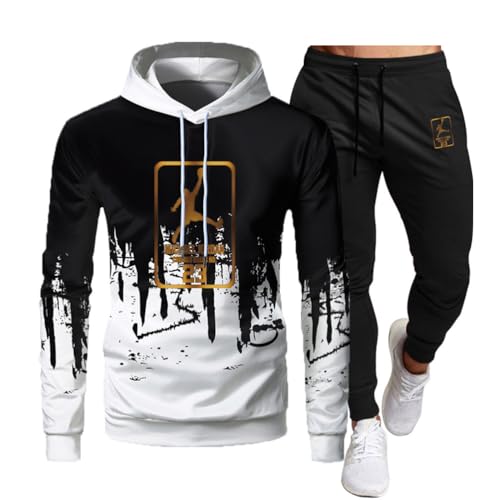 Tomwell Herren Trainingsanzug Lambo Drucken Jogginganzug Sportanzug Jogginghose Sporthose und Trainingsjacke Kapuzenpullover Sweatshirt Gym Sportbekleidung Weiß C M von Tomwell