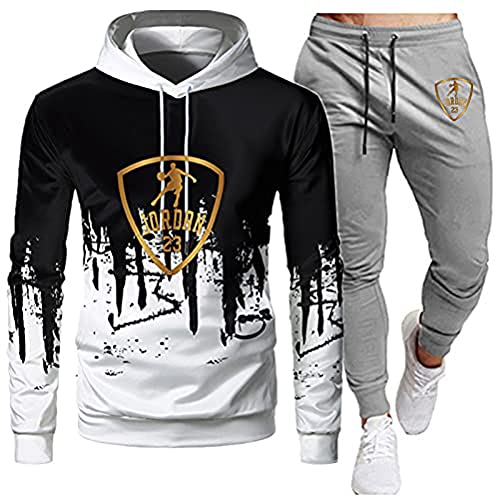 Tomwell Herren Trainingsanzug Lambo Drucken Jogginganzug Sportanzug Jogginghose Sporthose und Trainingsjacke Kapuzenpullover Sweatshirt Gym Sportbekleidung Weiß-Grau L von Tomwell