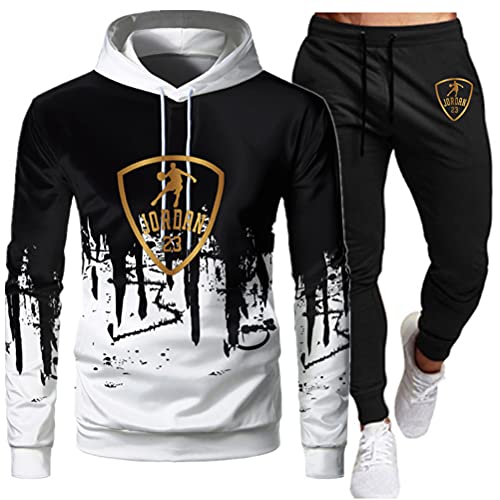 Tomwell Herren Trainingsanzug Lambo Drucken Jogginganzug Sportanzug Jogginghose Sporthose und Trainingsjacke Kapuzenpullover Sweatshirt Gym Sportbekleidung Weiß-Schwarz L von Tomwell