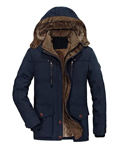 Tomwell Herren Wärmejacke Parka Jacke Winterjacke Kapuze Übergangsjacke Kapuzenparka Jacket Mantel Wintermantel Mens Winter Coat Gefüttert Z Blau L von Tomwell