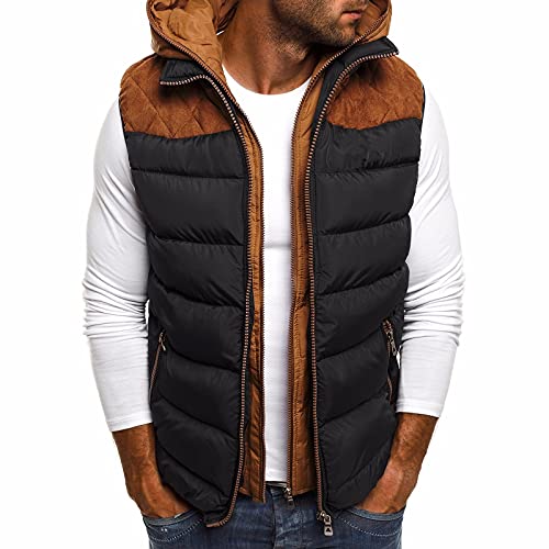 Tomwell Herren Weste Steppweste Winterweste mit Kapuze Leicht Ärmellos Zip Up Vest Jacke Übergangsjacke Outdoor A Schwarz 3XL von Tomwell