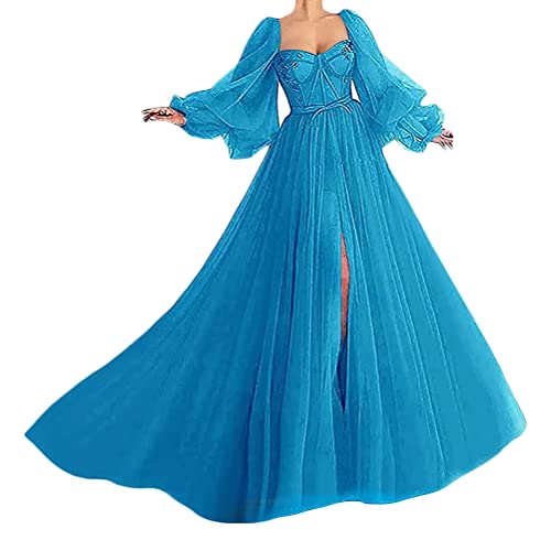 Tomwell Hochzeitskleid Damen Lang Brautkleider Elegant Spitze Brautmode RüCkenfrei Abiball Prinzessin Kleider Abendkleider Elegant FüR Hochzeit Blau L von Tomwell