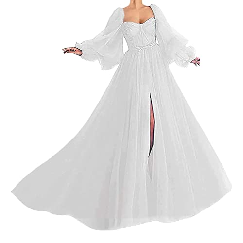 Tomwell Hochzeitskleid Damen Lang Brautkleider Elegant Spitze Brautmode RüCkenfrei Abiball Prinzessin Kleider Abendkleider Elegant FüR Hochzeit Weiß S von Tomwell