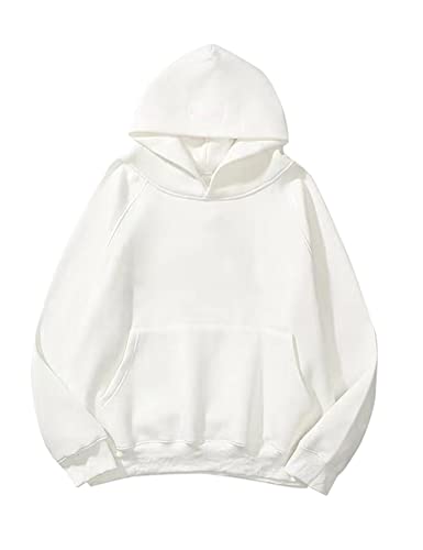 Tomwell Hoodie Damen Herbst Winter Kapuzenpullover Oversize Pullover mit Kapuze Teenager Mädchen Langarm Sweatshirt Casual Pulli mit Taschen G Weiß XL von Tomwell