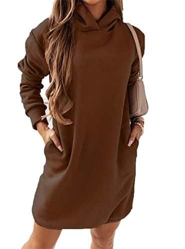 Tomwell Hoodie Damen Kleid Pullover Langarm Sweatshirt Casual Kapuzenpullover Tops Herbst Hoodie Kleid Braun L von Tomwell